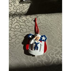 United States Navy Resin Sailor with Flag Christmas Holiday Ornament.